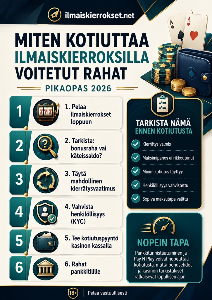 Miten kotiuttaa ilmaiskierroksilla voitetut rahat